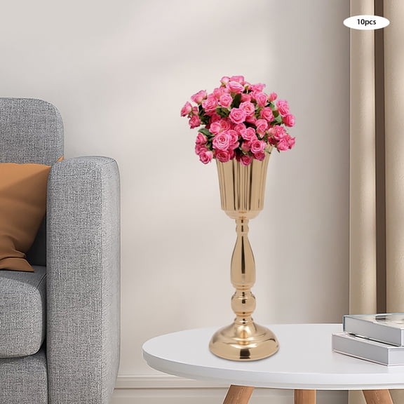 ToppiJoy 10Pcs Gold Vase Centerpiece Table Decorations, Metal Tabletop Flower Stand, Wedding Decorations for Reception, Birthday, Anniversary Ceremony,