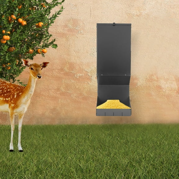 ToppiJoy 11 Gallons Hanging Deer Feeder Automatic Carbon Steel Deer Feeders Box Heavy Duty Feeding Dispensers with Waterproof Cover for Field and Farm, Black