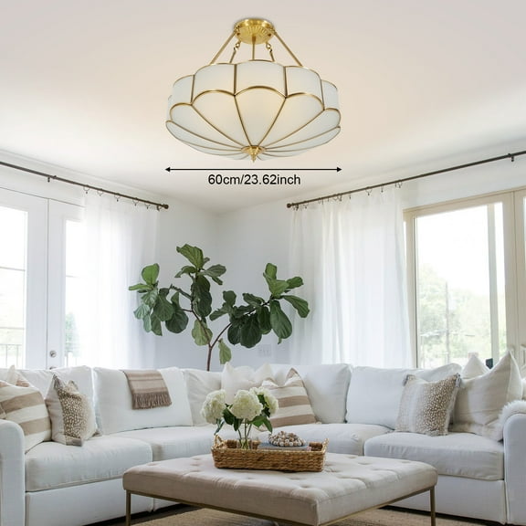 ToppiJoy 110V Semi Flush Mount Ceiling Light Fixture Gold Chandelier Brass Chandelier(Gold)