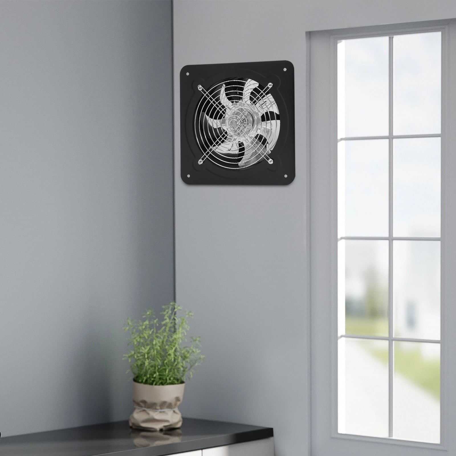 ToppiJoy 110V Wall-mounted Exhaust Fan, Ventilation Fan for Kitchen Bathroom Garage Warehouse Black (8 inch)