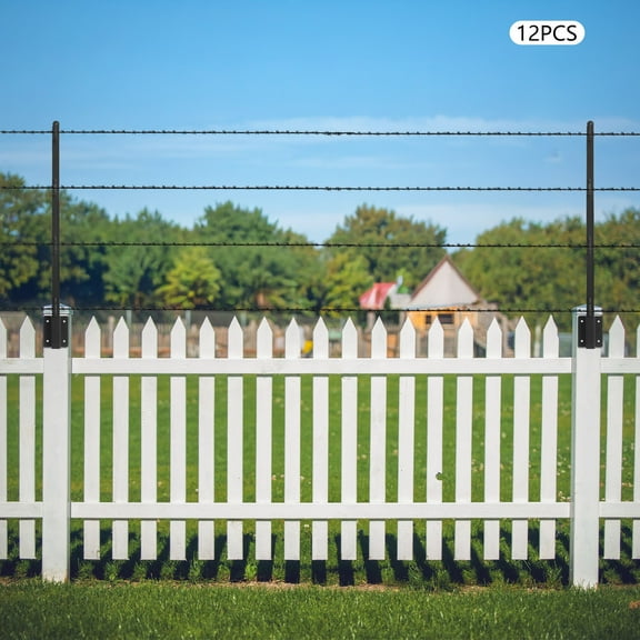 ToppiJoy 12 Pack 30.5in Fence Post Extender Arms, Steel Barbed Wire Extension with Hooks for Wooden & Cement Fences Black