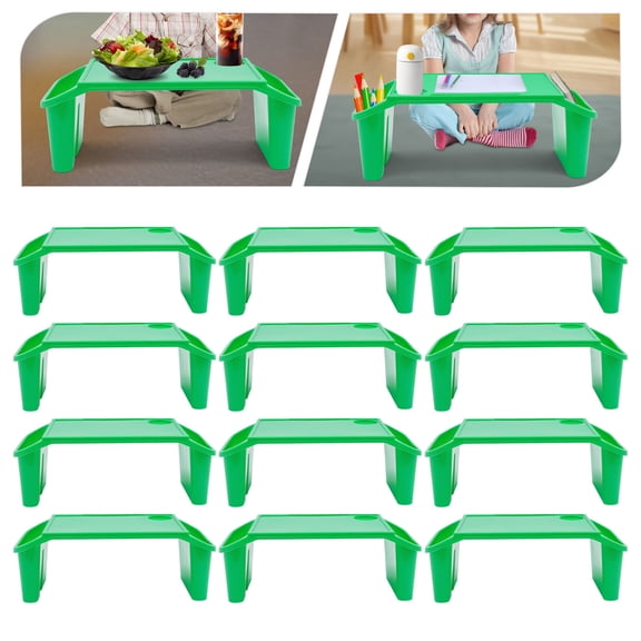ToppiJoy 12 Pcs Portable Lap Desk Tray, Plastic Breakfast Laptop Trays with Side Pockets, Lap Bed Table for Writing Eating Game Classroom Snacks (Green)