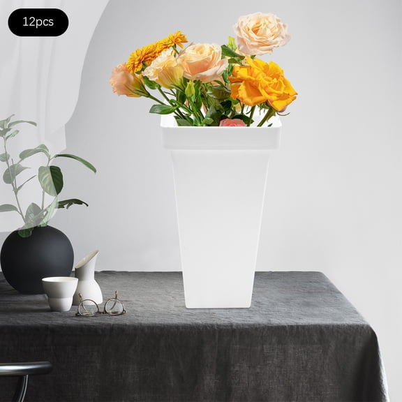 ToppiJoy 12 Pcs Square Plastic Flower Buckets for Flower Bar with Handle, 13.4 Inch Tall Flower Buckets for Cut Flower Patio Garden, Living Room, Home Wedding Decorations (White)