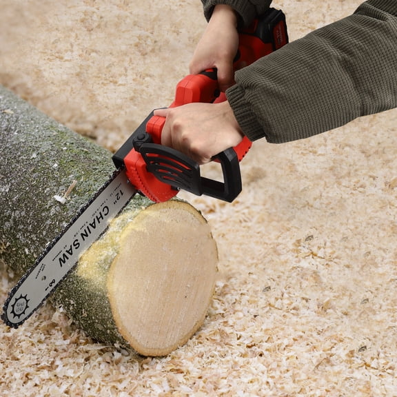 ToppiJoy 12" Portable Cordless Chainsaw, 21V Battery Powered Brushless Chain Saw, Electric Handheld Chain Saw Kit for Tree Felling, Pruning, Firewood(Red, Black)