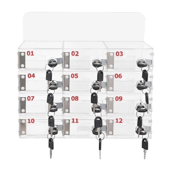 ToppiJoy 12 Slots Clear Acrylic Cell Phone Locker Box with Door Locks and Keys, Cell Phones Storage Cabinet for Classroom and Office