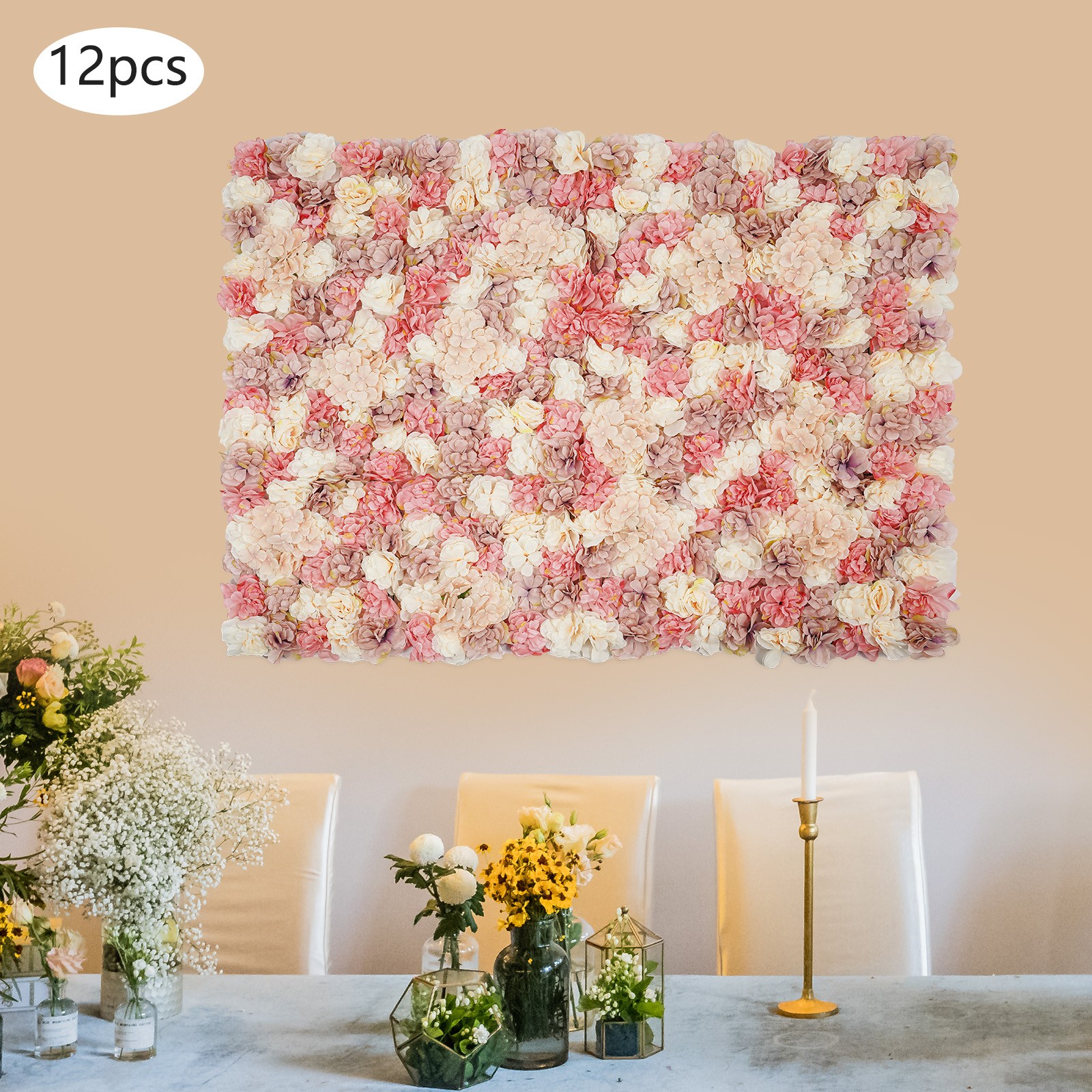ToppiJoy 12Pcs Artificial Flower Wall Panel 3D Floral Backdrop Wall ...