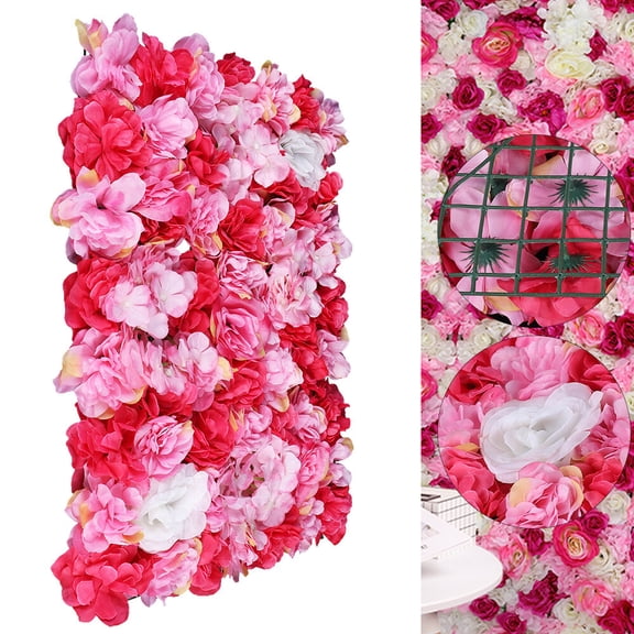 ToppiJoy 12pcs Artificial Silk Flower Wall Panel, Flower Wall Screen, Romantic Floral Backdrop Wedding Decor Background (Pink, Rose Red)