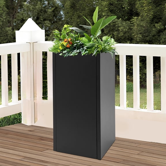 ToppiJoy 14*14*30in Tall Square Metal Planter with Removable Insert Shelf Outdoor Planters with Drainage Holes, Heavy Duty Steel Flower Pots for Patio, Yard, Garden