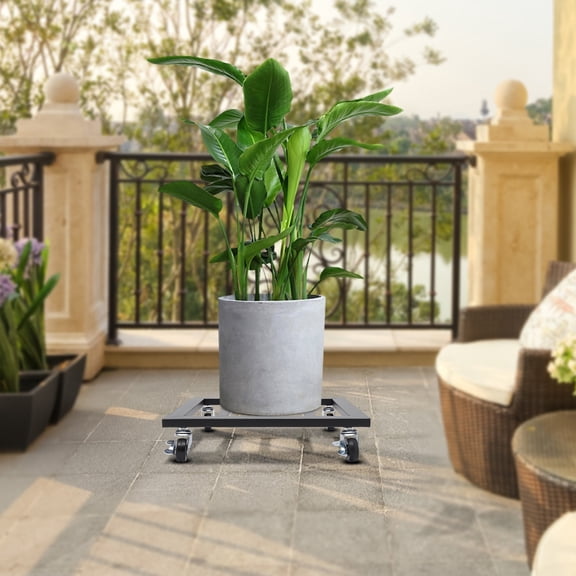 ToppiJoy  14 Inch Plant Rolling Stand, Plant Caddy with Wheels and 360° Lockable Casters Plant Tray Plant Stands for Outdoor/Indoor Plants (Black)