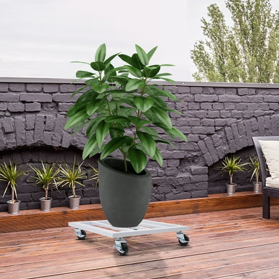 ToppiJoy  14 Inch Plant Rolling Stand, Plant Caddy with Wheels 360° Lockable Casters Plant Tray Plant Stands for Outdoor/Indoor Plants (White)