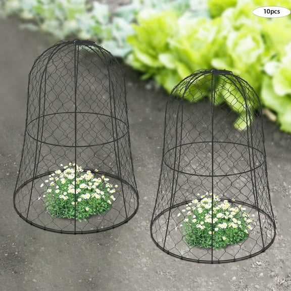 ToppiJoy 15.75" Height Garden Chicken Wire Cloche, Plant Protective Covers Metal Cage Plant Protector Cover for Gardens, Parks, Yards, Balconies, Farms (10pcs, Black)