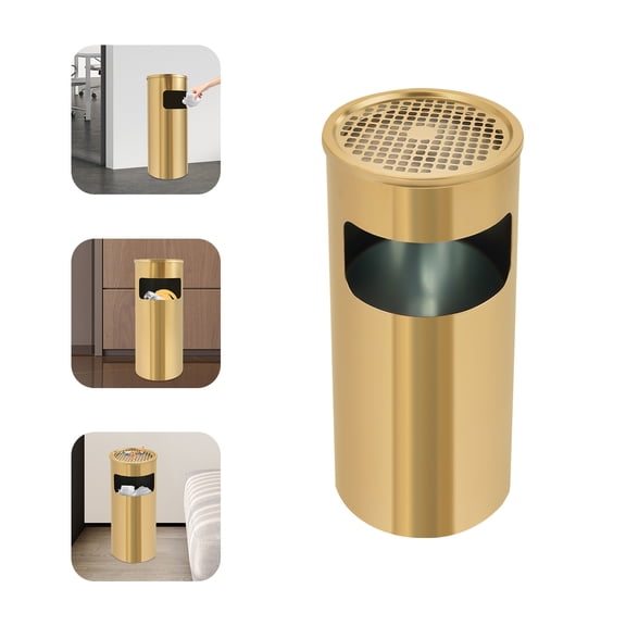 ToppiJoy 15L/3.3Gal Small Cylinder Trash Can with Swing Lid Trash Can for Office Living Room Restaurant Gold