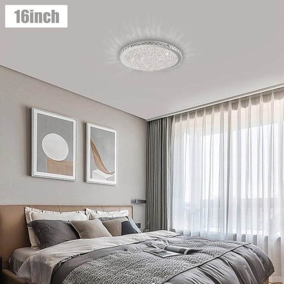 ToppiJoy 16 Inch Round Crystal LED Flush Mount Ceiling Light, Modern Ceiling Light Fixture for Living Room Bedroom Dining Room Restaurant