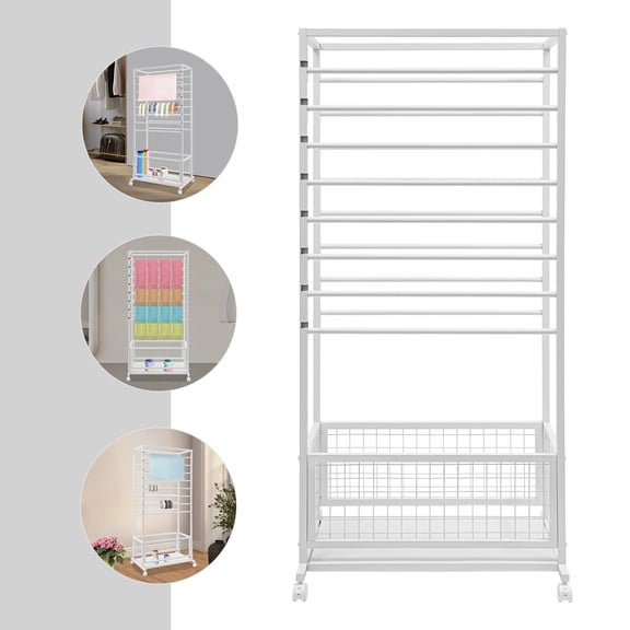 ToppiJoy 16-Layer Ribbon Storage Organizer, Rolling Ribbon Holder Organizer Rack with Bottom Basket, Wrapping Paper Holder, for Flower Shop,Craft Room (White)