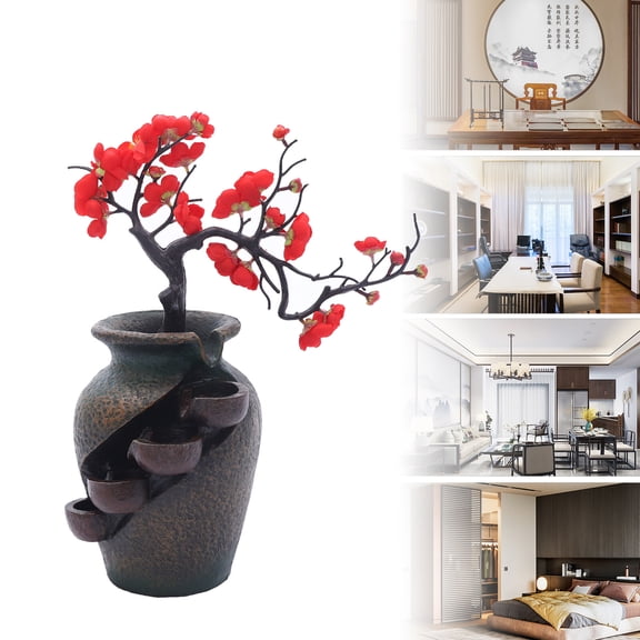 ToppiJoy 16" Tabletop Fountain, Waterfall Vase Fountain, Tabletop Water Fountains with Simulation Tree Flowers