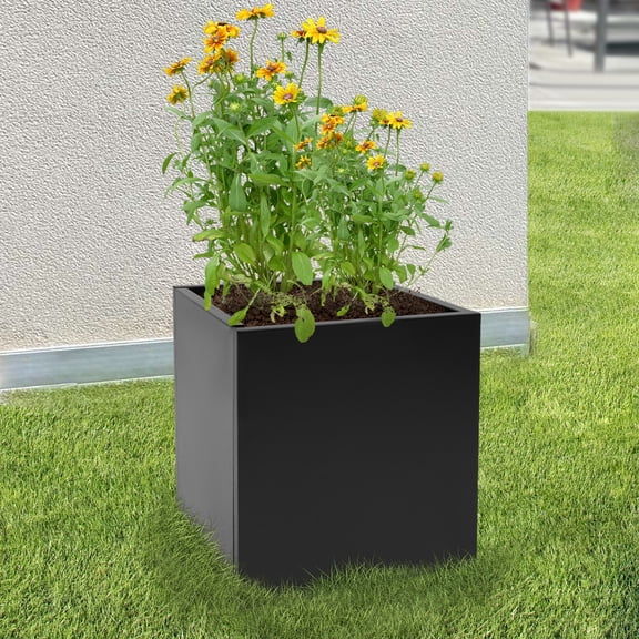 ToppiJoy 18*18*20in Steel Planter Box, Black Metal Planter, Large Square Indoor Outdoor Planters Cube with Removable Inner Plate, Heavy Duty Flower Pot for Patio Garden Yard