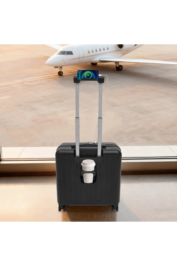18Inch Carry on Luggage Hard Shell Suitcases with Laptop Compartment Rolling Luggage Bags with Access to Central Compartment (Black)