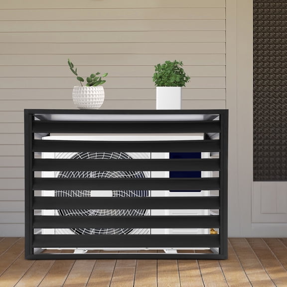 ToppiJoy 2–3P 4 Panels Air Conditioner Fence for Outdoor Units, Privacy AC Fence Cover Aluminum Alloy & Zinc Steel (Black, 43.3*23.62*31.49in)