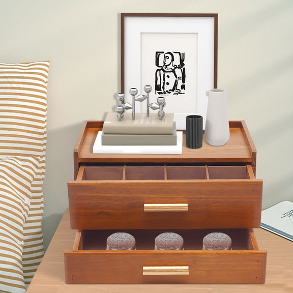 ToppiJoy 2-Drawer Wooden Desk Organizer, Vintage Apothecary Cabinet Office Desktop Dresser for Stationery, Sewing, Crafts