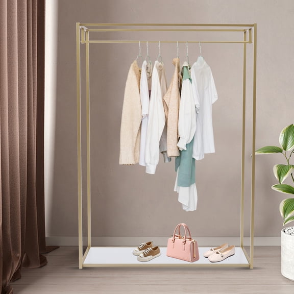 ToppiJoy 2 Layers Heavy Duty Metal Garment Rack, Wedding Dress Retail Studio Display Stand (Gold)