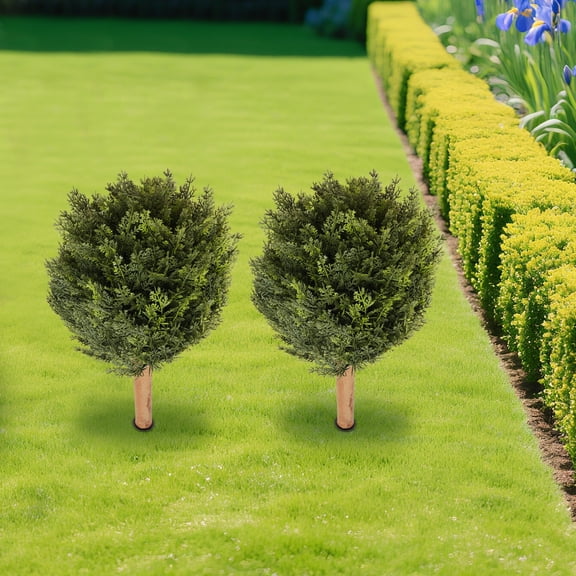 ToppiJoy 2 Pieces Artificial Trees, Fake Evergreen Tree with Ground Spike, Shrub Bushes for Indoor Outdoor Home Office Garden (Cypress Tree)