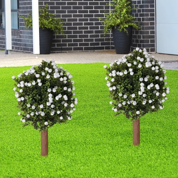 ToppiJoy 2 Pieces Artificial Trees, Fake Evergreen Tree with Ground Spike, Shrub Bushes for Indoor Outdoor Home Office Garden (Ginkgo Biloba Tree)