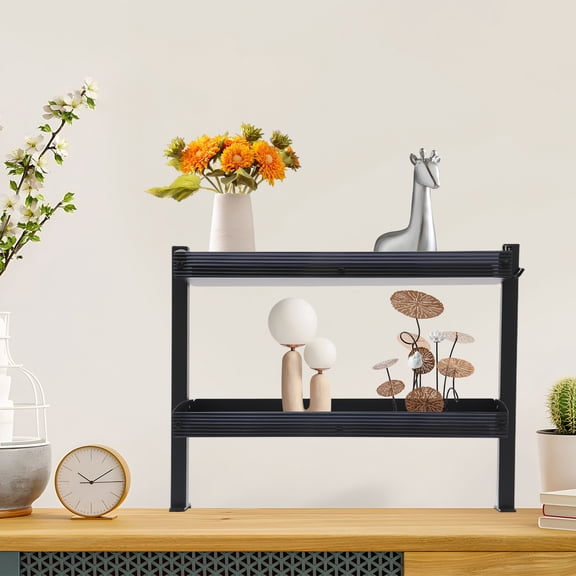 ToppiJoy 2 Tier Clamp on Desk Shelf, Modern Desk Extension Organizer, Desktop Display Shelf for Desktop, Office Organization Black