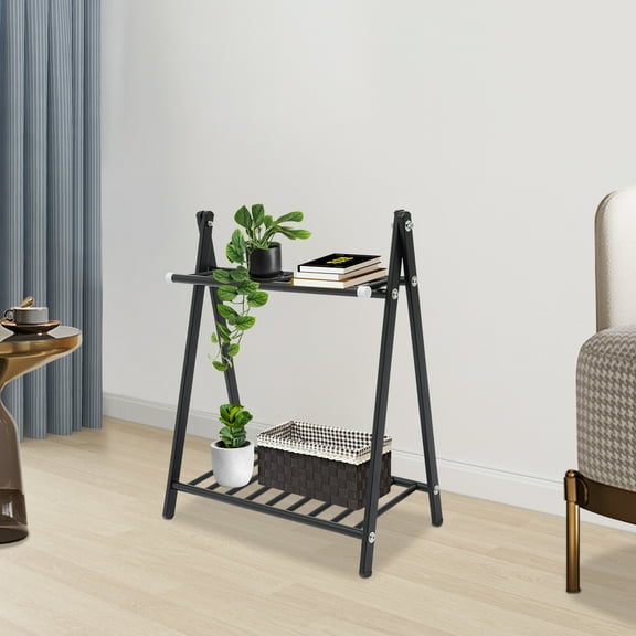 ToppiJoy 2 Tier Flower Ladder Shelf, Metal Plant Display Holder Outdoor Plant Stand Decor Flower Pot Holder Rack Shelving Unit for Balcony Garden Living Room (15.75*7.87*20.47in)