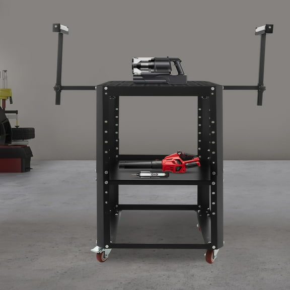 ToppiJoy  2 Tier Planer Table with Extension Rollers Hold up 550 lbs, 32.48-38.39in Height Adjustable Miter Saw Stand for Most Planers Saws Bench(Metal Tabletop)