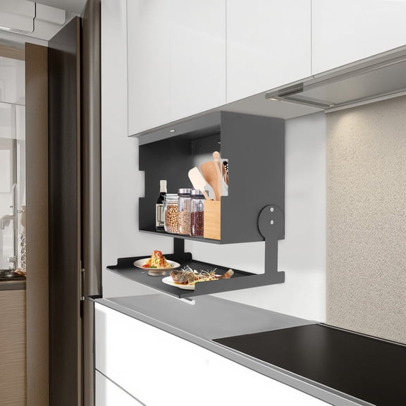 ToppiJoy 2-Tier Spice Rack Wall Mount with Pull-Down Cover, Under-Cabinet Metal Pull Down Cabinet Organizer for Small Space