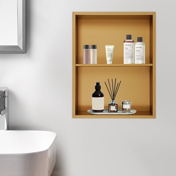 ToppiJoy 2-Tier Stainless Steel Shower Niche, Recessed Bathroom Niche Sealed Rustproof Bath Organizer 14*18*3.9in (Gold)