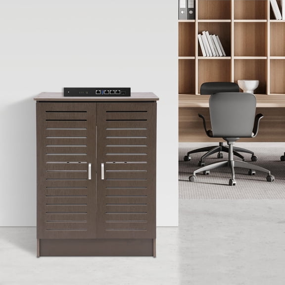 ToppiJoy 2-Tier WiFi Router Storage Cabinet, Router Storage Box for Home Office Living Room, Walnut Wood Color