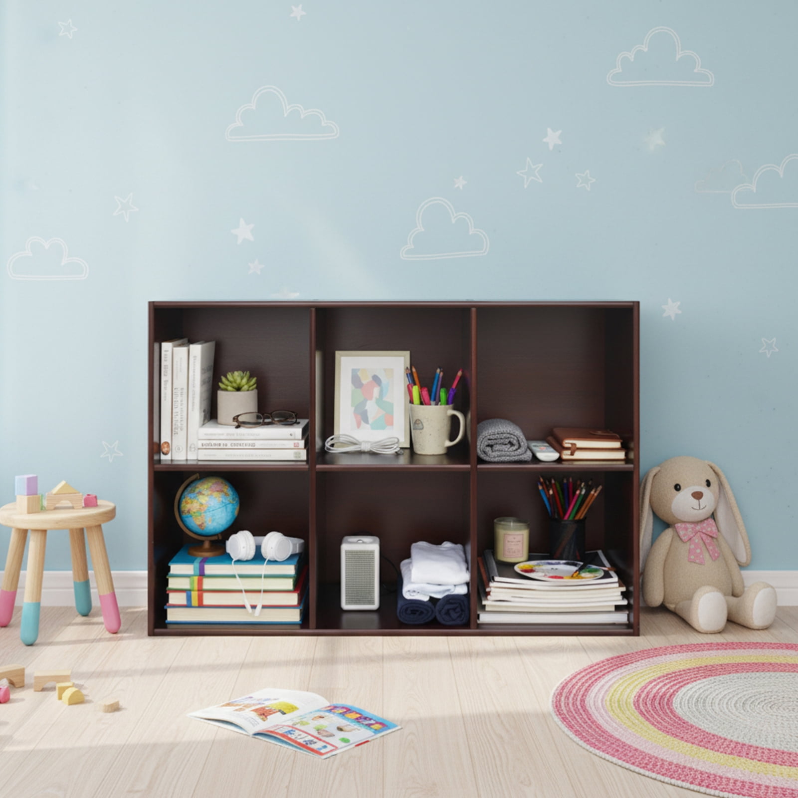 ToppiJoy 2 Tiers 6-Cube Solid Wood Bookshelf, Floor Standing Bookcase ...