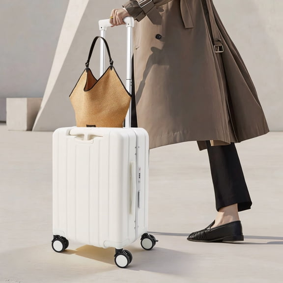 ToppiJoy 20" Adjustable Double Handle Ride-on Luggage, Travel Carry On Trolley Case with Mesh Pocket, Wheels, Lock (White)