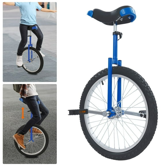 ToppiJoy 20 Inch Blue Wheel Outdoor Unicycle One Wheel Bike with Adjustable Seat and Anti-Skid Tires, Outdoor Exercise Unicycles for Adults and Kids Balance Training