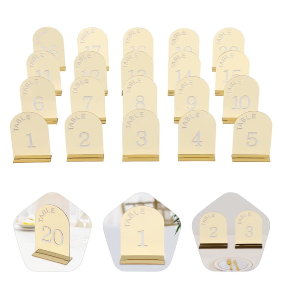 ToppiJoy 20 Pack Clear Acrylic Table Numbers, 1-20 Acrylic Table Sign Numbers for Banquets Service Markers Supplies, Gold