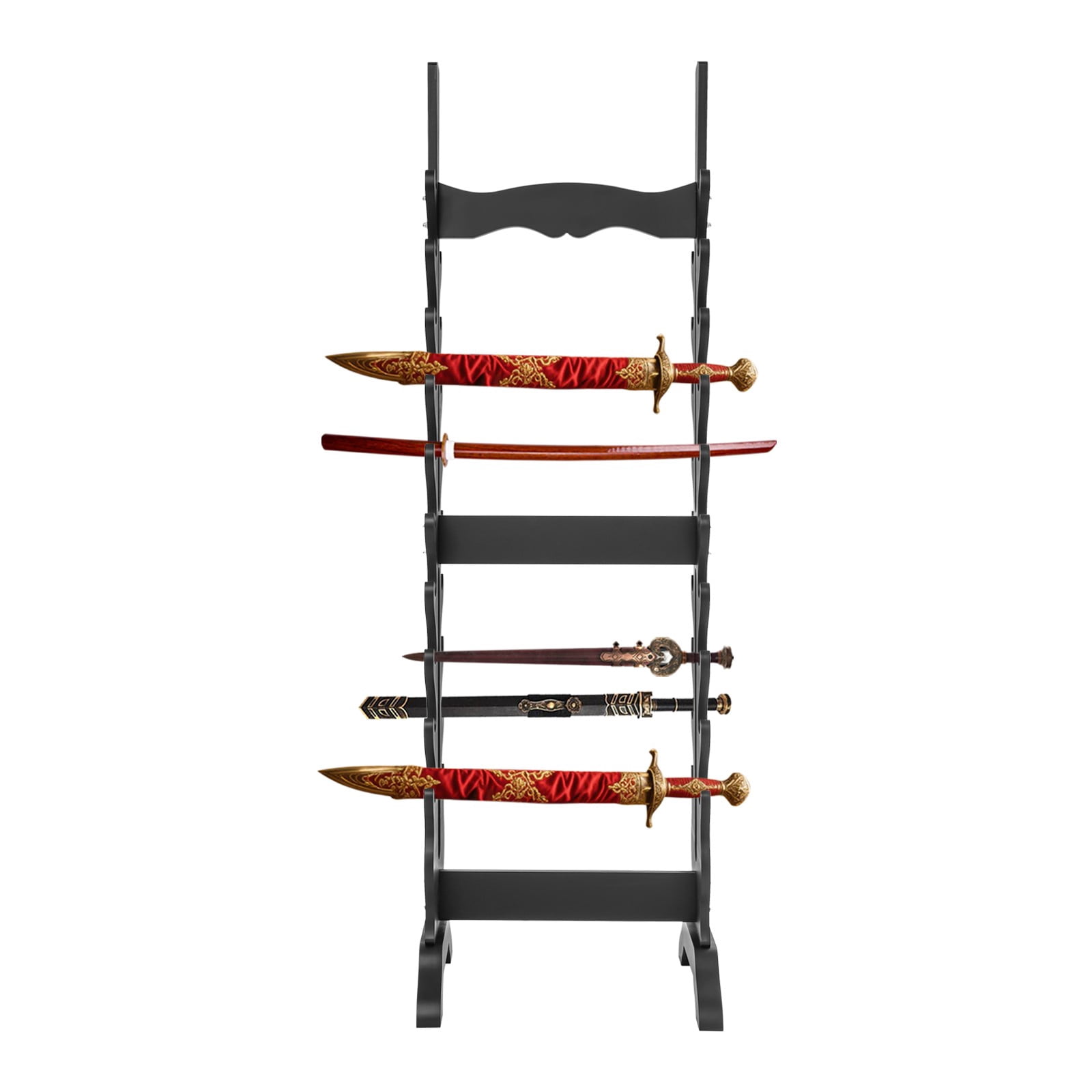 ToppiJoy 20 Tier Wooden Vertical Sword Display Stand, Multiple Samurai Katanas Swords with 3 Spear Holes (Black)