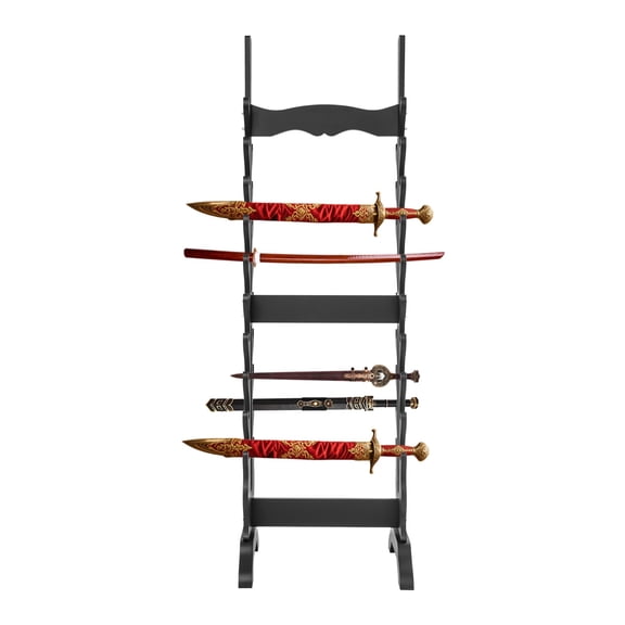 ToppiJoy 20 Tier Wooden Vertical Sword Display Stand, Multiple Samurai Katanas Swords with 3 Spear Holes (Black)