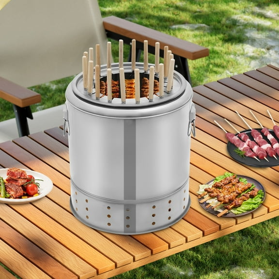 ToppiJoy 201 Stainless Steel Charcoal Barrel BBQ Grill, BBQ Hanging Stove Camping Barbecue Rack for Vegetables and Meat Carbon Barbecue(20 Skewers)