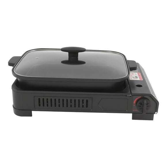 ToppiJoy 2100W Tabletop Gas Grill Butane Stove, Portable Bbq Grill Propane with Grill Pan Rack and Lid, Camping Stove Instant Ignition for Cooking, Patio Backyard, Camping, RV