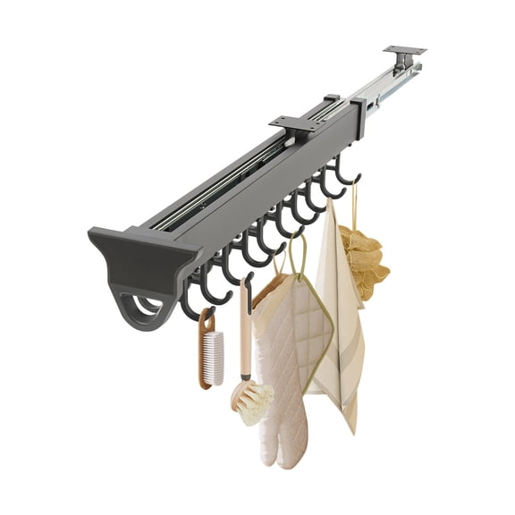 ToppiJoy 22" Pull Out Broom Holder with Double Row Sliding 20 Hook Hanging Storage Rack for Kitchen, Cabinet, Closet, Laundry