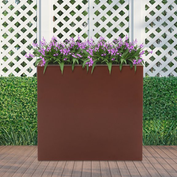 ToppiJoy 22in Rectangular Planter Box, Tall Steel Metal Planter Large Long Box Plant Pot for Outdoors, Modern Heavy Duty Flower Pot for Patio, Deck, Yard, Garden (Coffee)