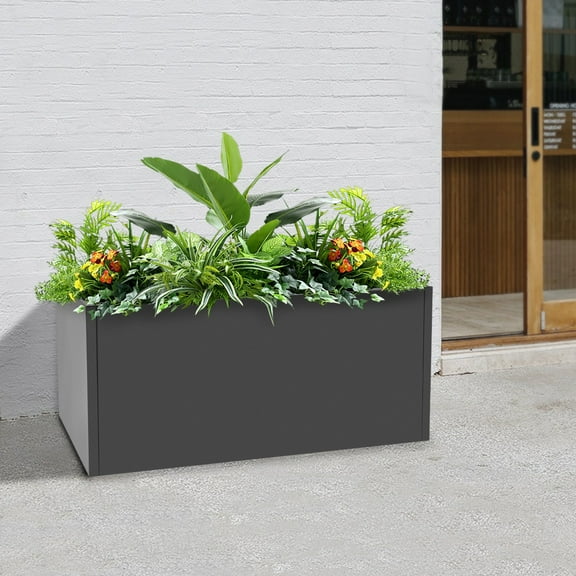 ToppiJoy 22in Rectangular Planter Box, Tall Steel Metal Planter Large Long Box Plant Pot for Outdoors, Modern Heavy Duty Flower Pot for Patio, Deck, Yard, Garden (Gray)