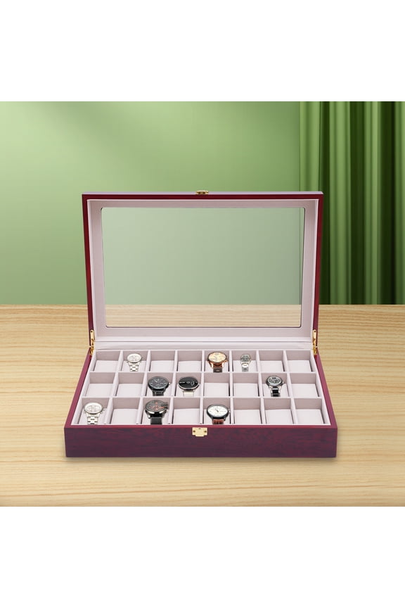 24-Slot Watch Box, Retro Watch Box, Removable Watch Cas with Glass Lid, Soft Pillows for Jewelry Storage