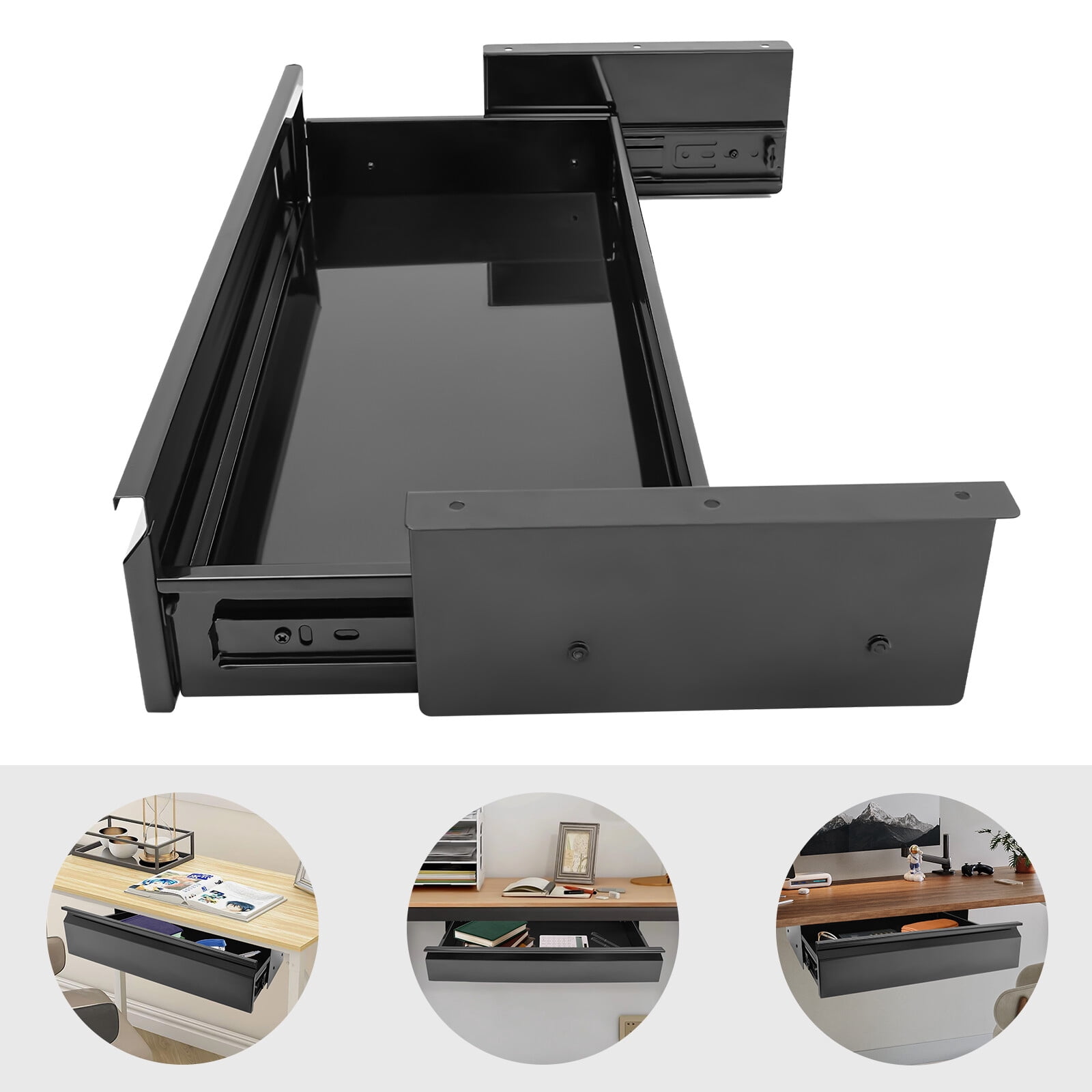 ToppiJoy 24” Under Desk Drawer, Mounted Sliding Pull-out Drawer, Large Storage Organizer for Sit Stand Workstation (Black)