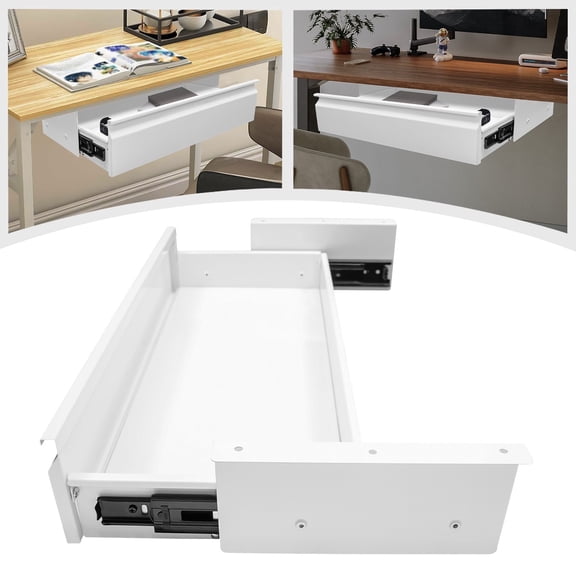 ToppiJoy 24” Under Desk Drawer, Mounted Sliding Pull-out Drawer for Sit Stand Workstation (White)