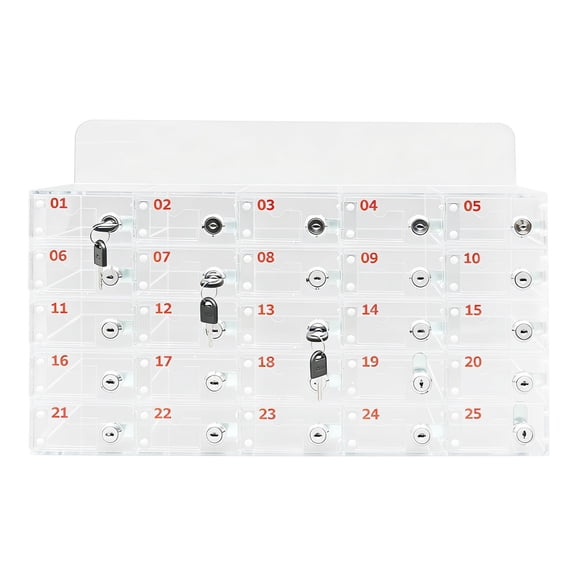 ToppiJoy 25 Slots Clear Acrylic Cell Phone Locker Box with Door Locks and Keys, Cell Phones Storage Cabinet for Classroom and Office