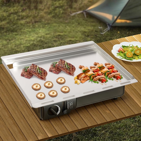 ToppiJoy 25" x 19" Rectangular Stainless Steel Cooking Griddle for Outdoor Gas Grill, Universal Flat Top Cooking Griddle with Removable Handles for Gas Grill/Charcoal/BBQ Stove Top