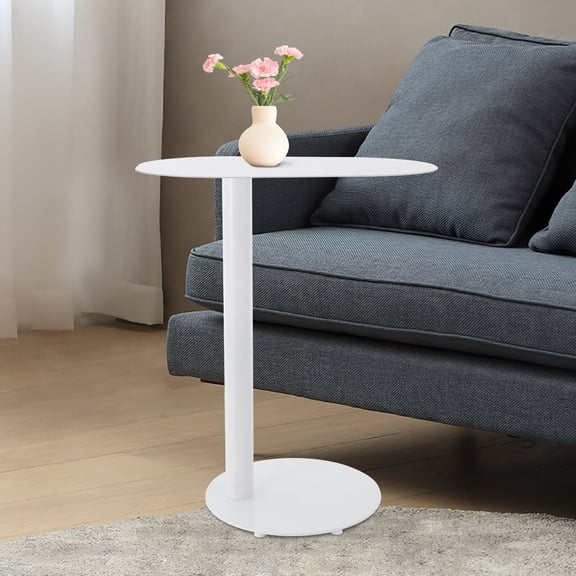 ToppiJoy 25in Modern C-Shaped Side Table, Iron End Table for Sofa Couch Bed Small Snack TV Tray Table for Living Room White