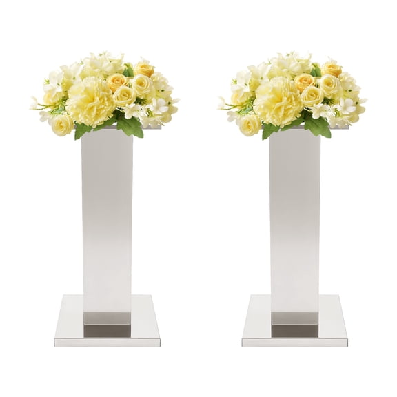 ToppiJoy 2PCS 23.62" Tall Vases for Centerpieces, Stainless Steel Column Geometric Centerpieces Wedding Flower Stand  for Party Decor (Silver)